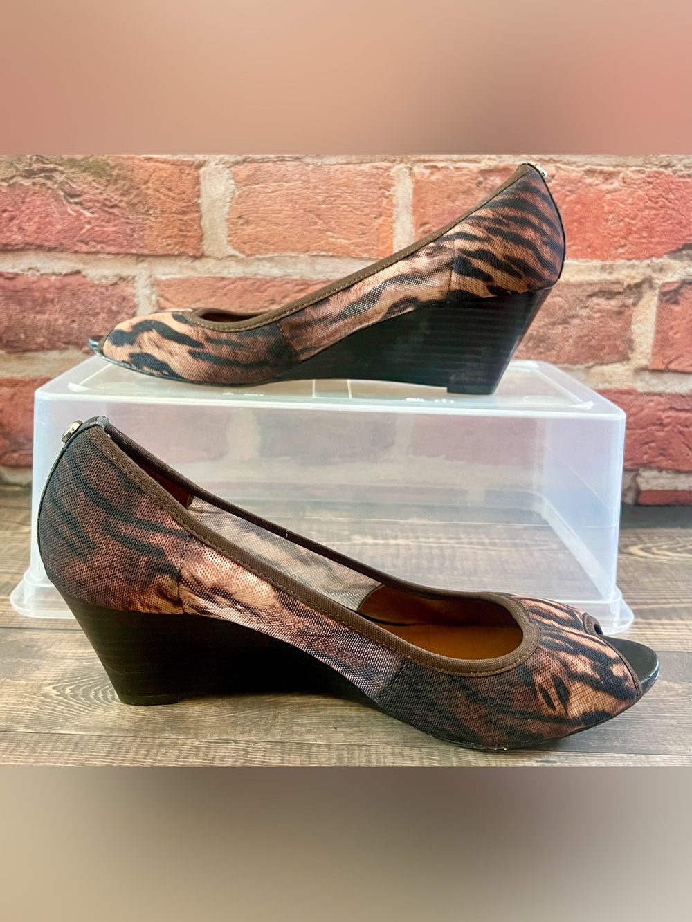 Donald J. Pliner Brown and Black Animal-Print Peep-Toe Heels